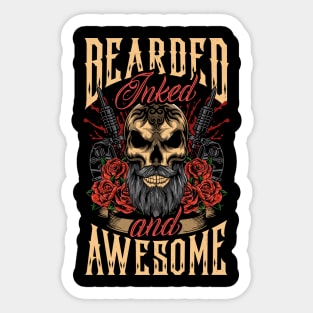 Bearded Inked And Awesome Badass Dad Sticker